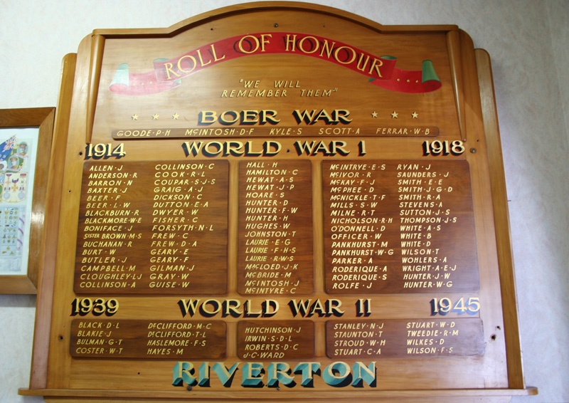 Riverton RSA roll of honour board