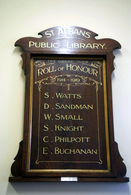 St Albans library First World War roll of honour