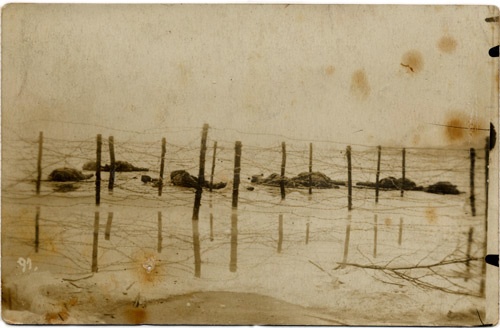 Dead troops by barbed wire, Battle of the Somme