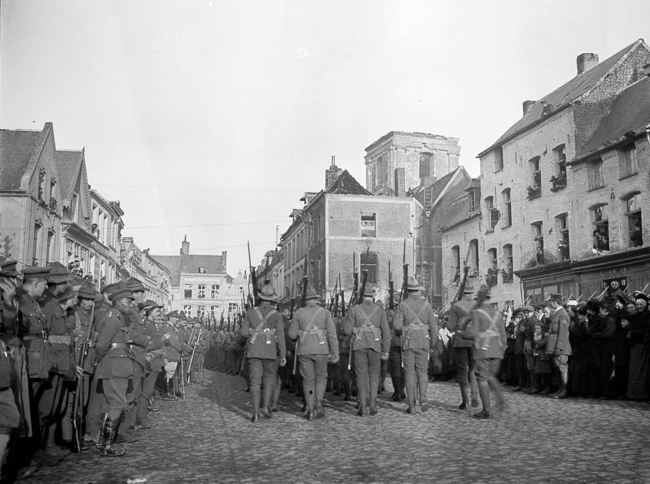 Marching through Le Quesnoy, 1918