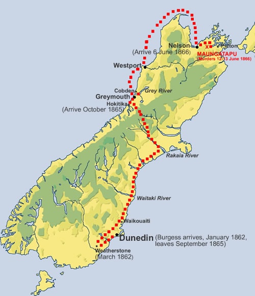 Map Showing Movements Of The Burgess Gang Nzhistory New Zealand