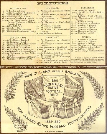 Fixtures, NZ Natives' rugby tour of 1888/89