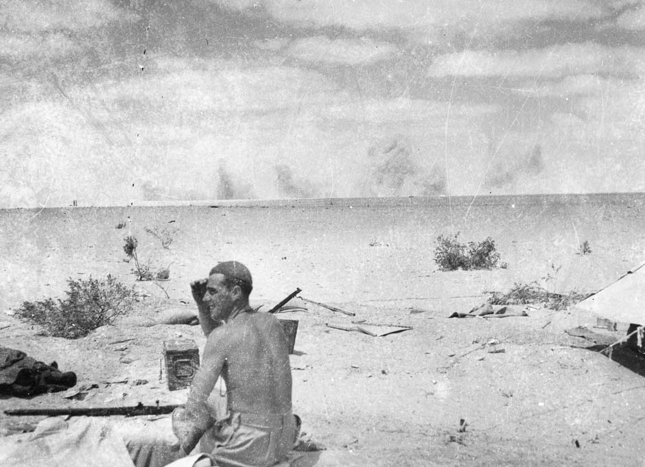 Artillery shells explode at El Alamein