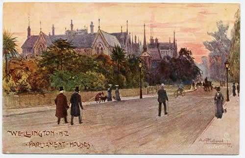 Parliament postcard, view from Sydney Street