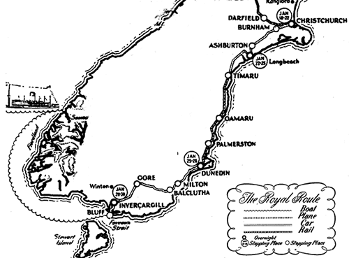 Royal tour route, Ashburton-Bluff, 1954