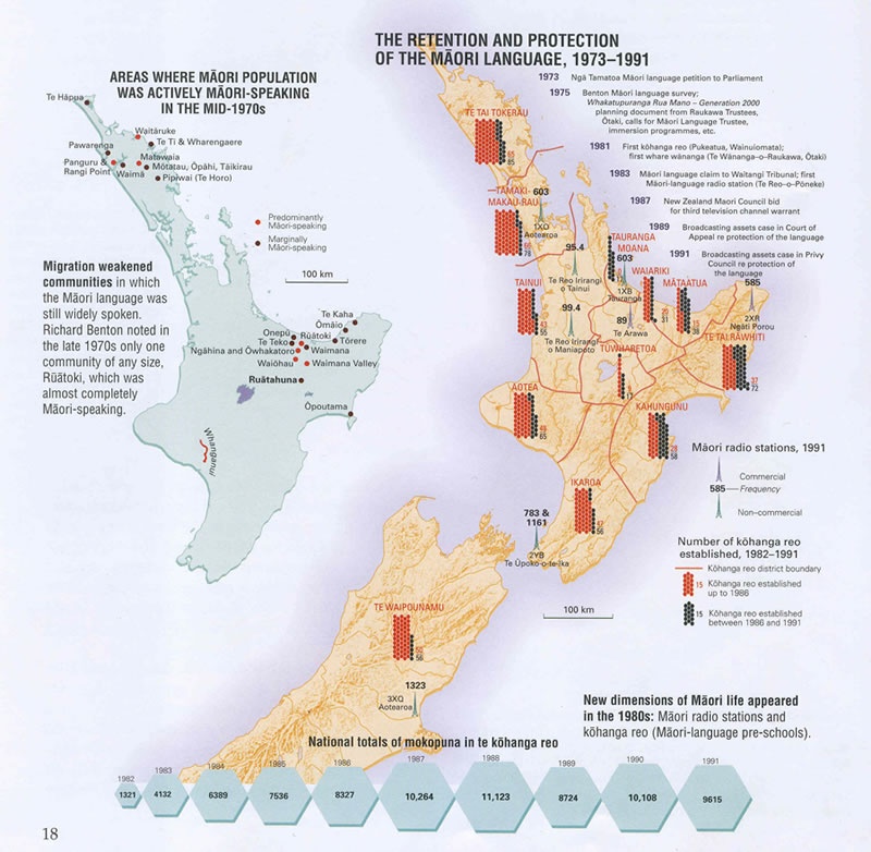Map showing retention and protection of Māori language