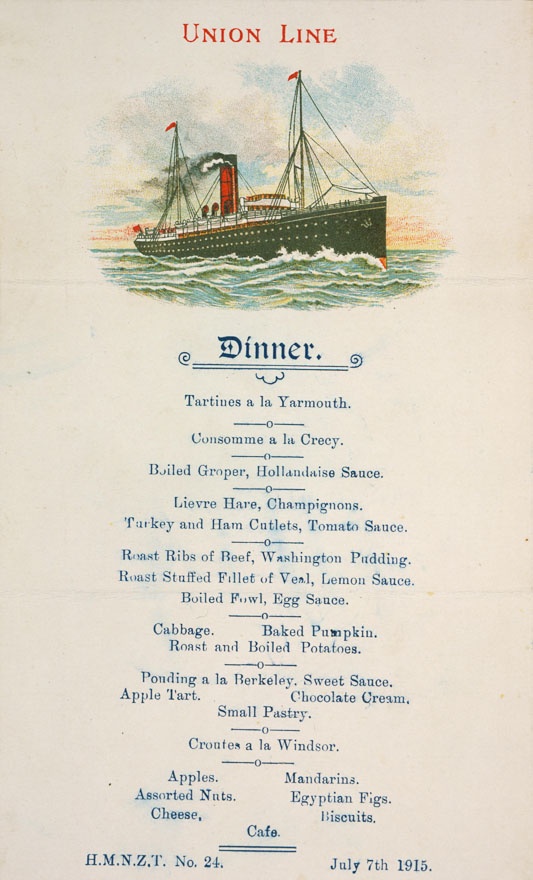 Union Line menu for officers