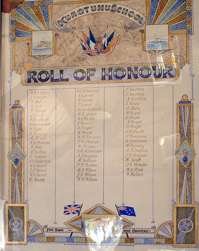 Kuaotunu School roll of honour