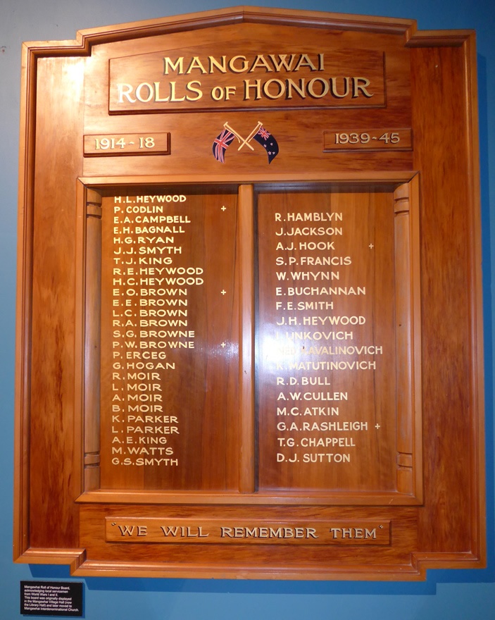 Mangawhai roll of honour board