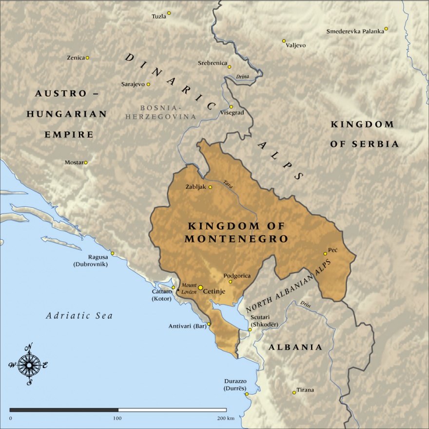 Map of the Kingdom of Montenegro in 1914