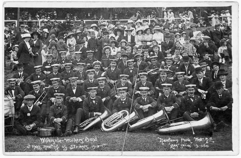 Waterside Workers' band at Newtown Park during 1913 strike