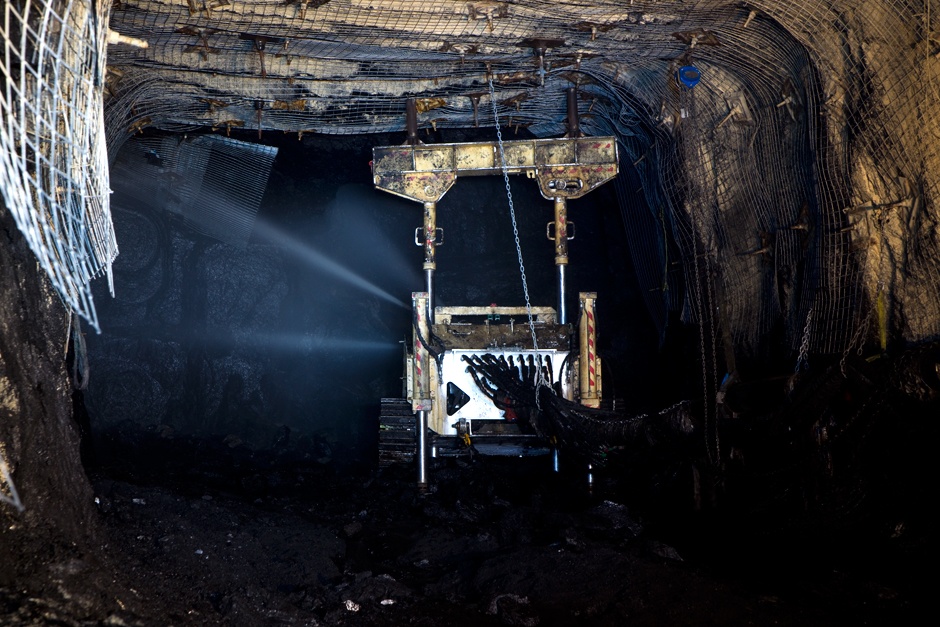 Hydro-mining machine sluicing coal at Pike River mine