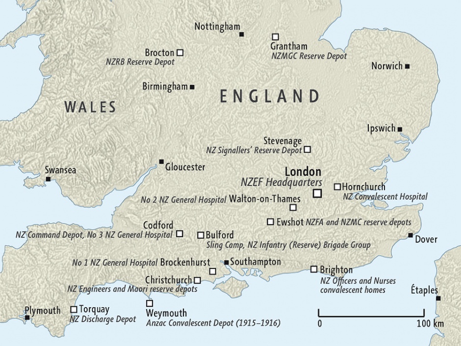 NZEF in England 1916-19 map