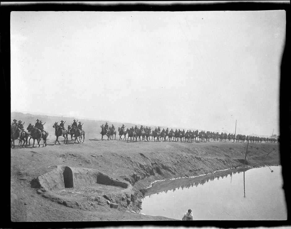 Mounted troops beside Suez Canal