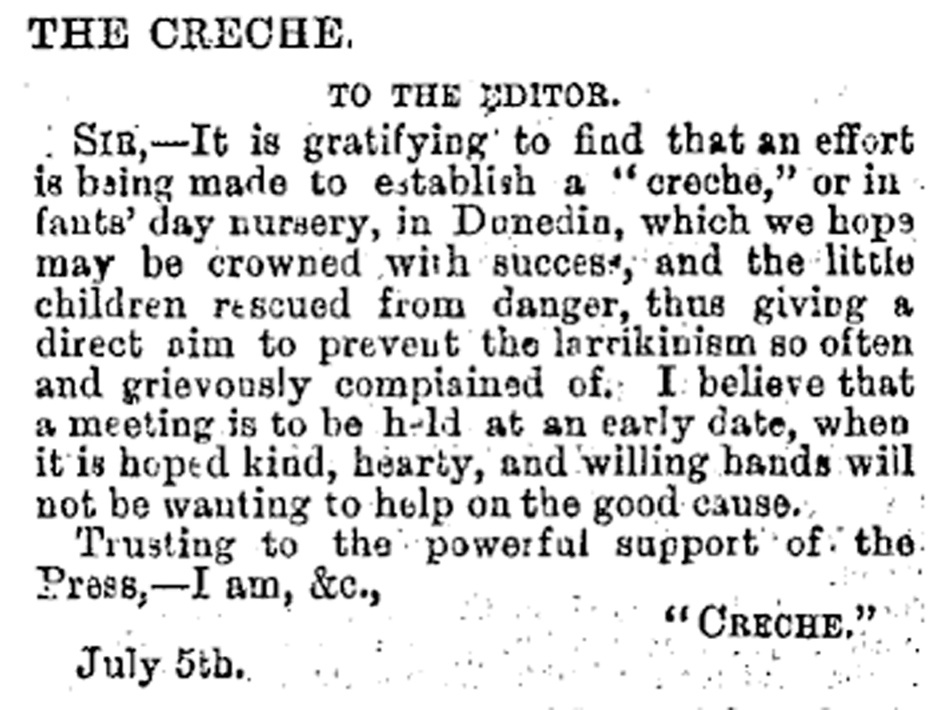 Dunedin crèche proposal, 1879
