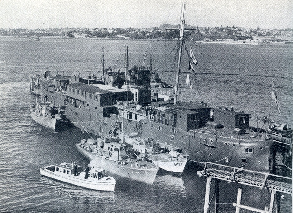 <em>Philomel</em> at Devonport naval base, 1940s