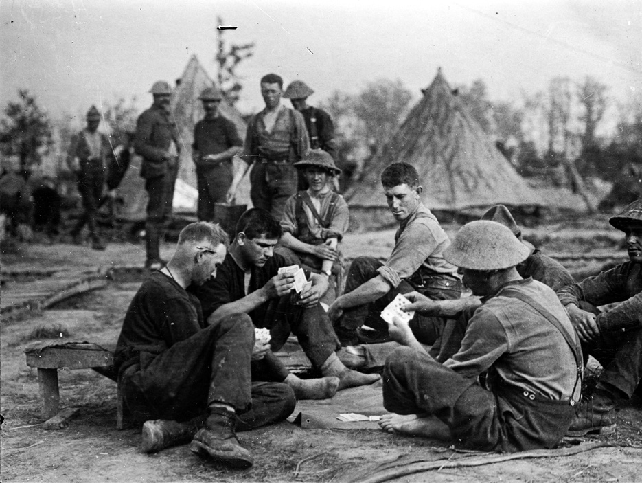 Playing cards near the Western Front line