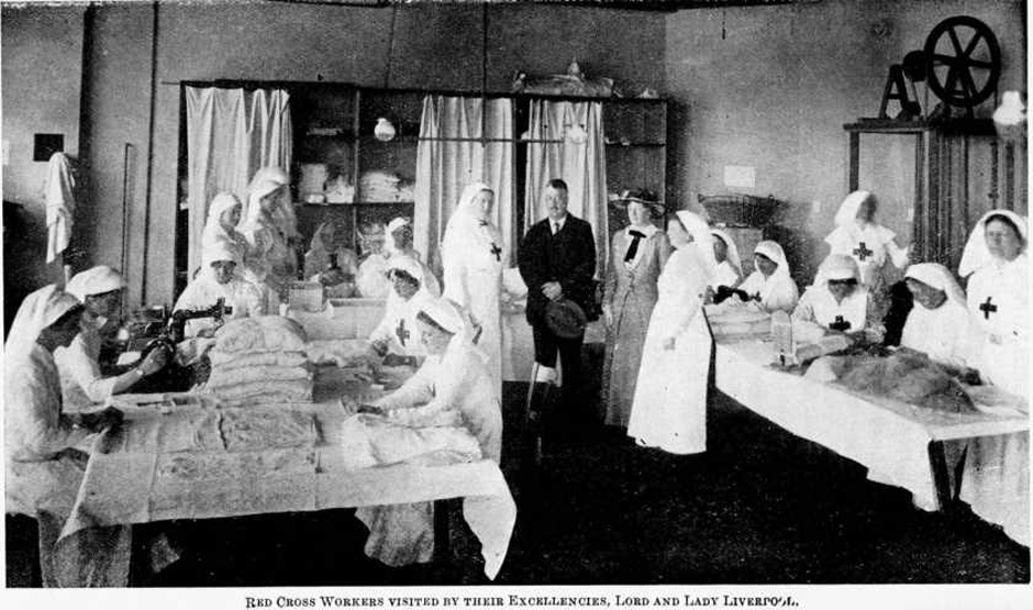 Red Cross workers visited by Lord and Lady Liverpool