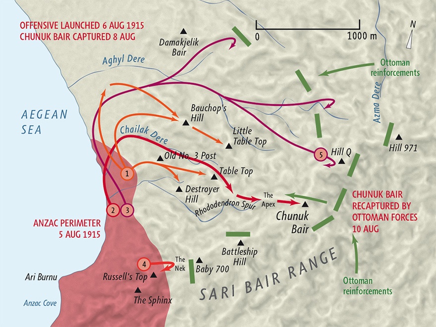 Sari Bair offensive, August 1915 map