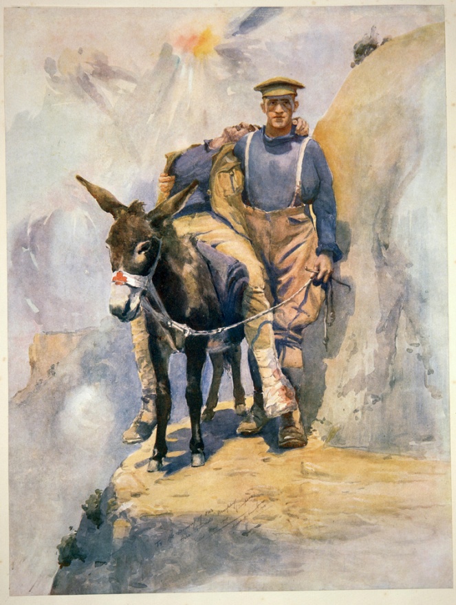 Simpson and his donkey, Gallipoli painting