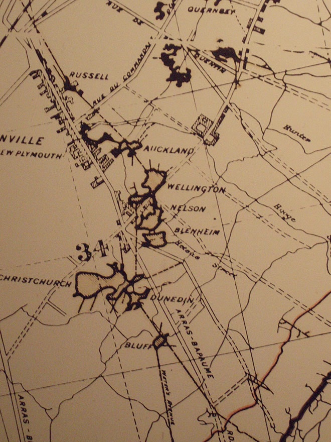 Map showing the tunnels at Arras