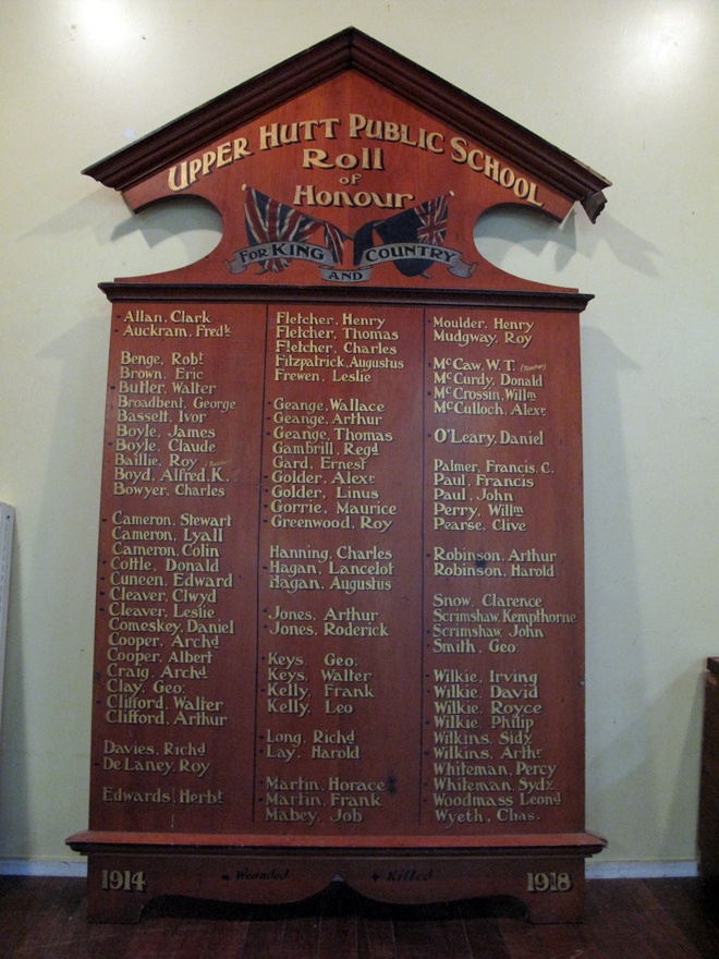 Upper Hutt School roll of honour board