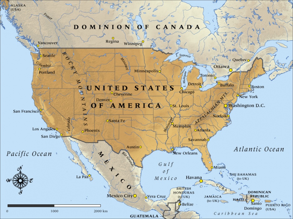Map of United States of America in 1917
