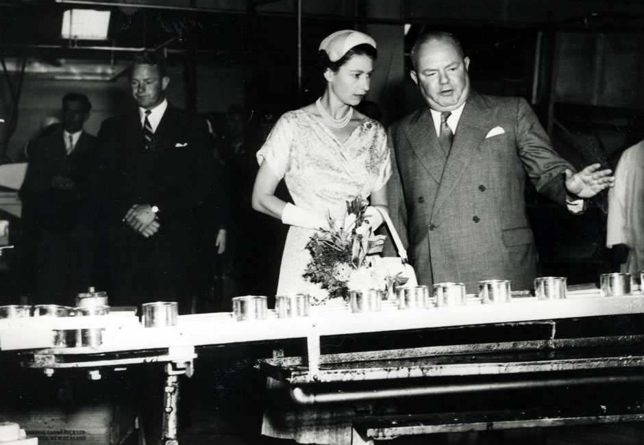 Queen visiting Wattie's factory, 1954