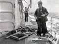 Damaged woodwork on HMS <em>Achilles</em>