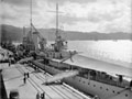 HMS <em>Achilles</em> at Aotea Quay, Wellington, late 1930s