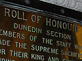 Dunedin railway station roll of honour board