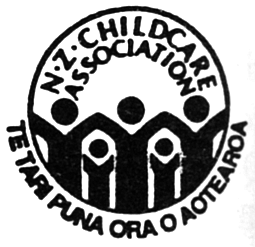 NZ Childcare Association over image of adults sheltering kids