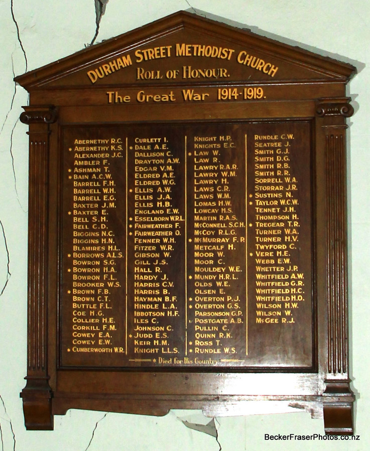 Wooden roll of honour hung on wall
