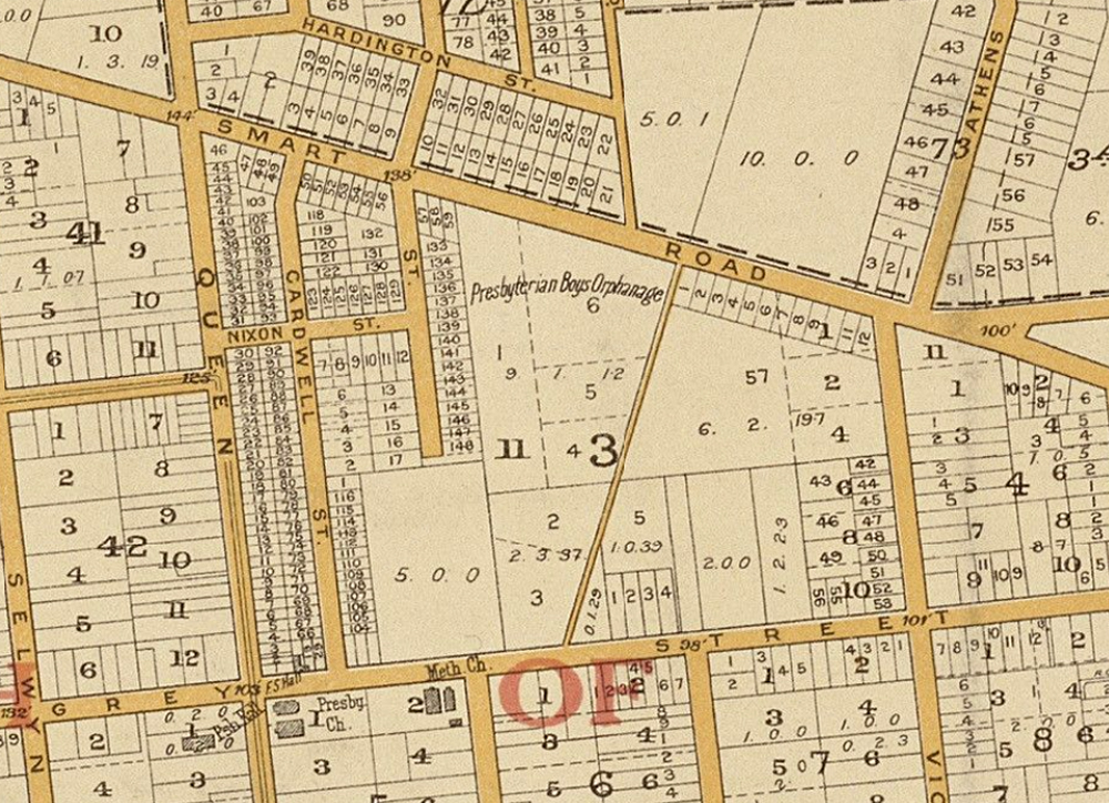 Old street plan showing location of memorial 