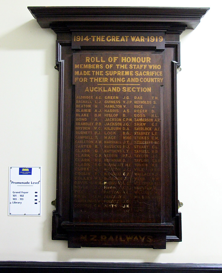 Auckland NZ railways roll of honour board