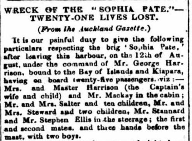 Newspaper report on the Sophia Pate shipwreck, October 1841