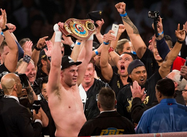 Joseph Parker lifts the WBO world heavyweight belt