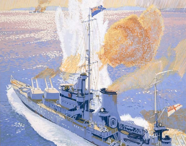 HMS Achilles in action in the South Atlantic