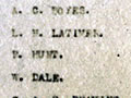 Faded list of names on Hillside roll of honour board.