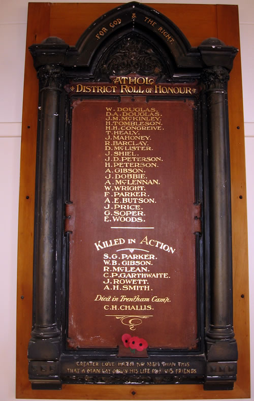 Athol war memorial hall and roll