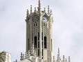 Ornate tower on building behind trees