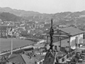 View of historical cricket match taken looking down from high up a nearby building
