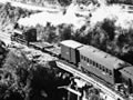 Train over chasm creek bridge
