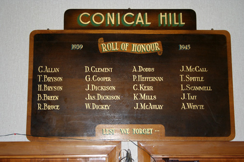 Conical Hills roll of honour board