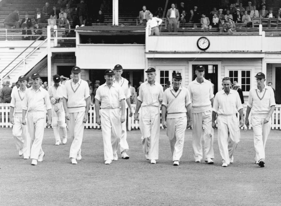 New Zealand cricket team taking the field in 1956