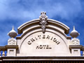 Detail of 'Criterion Hotel' inscribed on top of frontage of building
