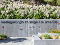 Flowers above memorial wall