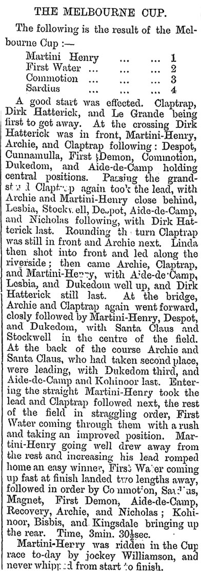 Martini Henry wins 1883 Melbourne Cup