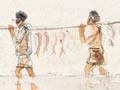 Painting of Fishing and Trade at Onehunga Painting of Onehunga