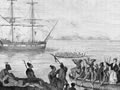 sketch of the Boyd with Maori heading out to it